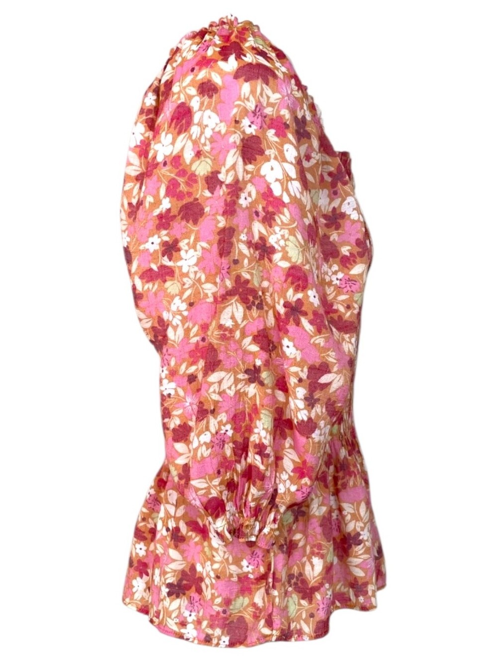 NANETTE LEPORE Pink Floral Smocked Peplum Peasant Top Puffed Elbow Sleeves Sz 8 - Picture 9 of 16